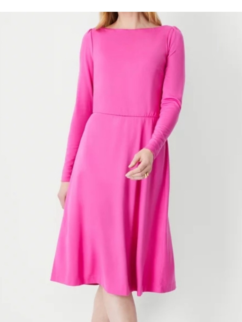 Ann Taylor Bright Fuchsia Long Sleeve Midi Dress